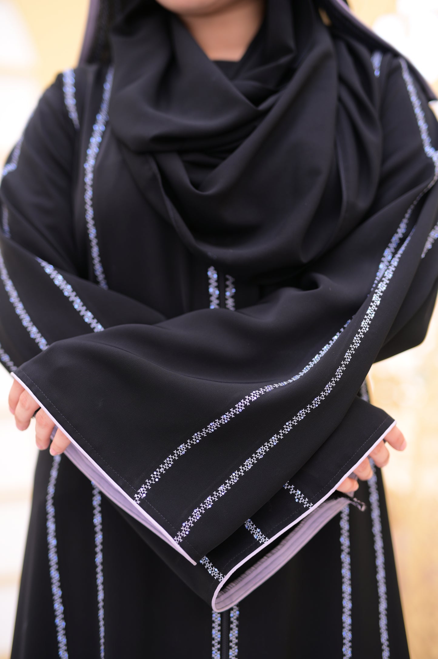 Embroidery Arabic Zipper with Stones work Abaya