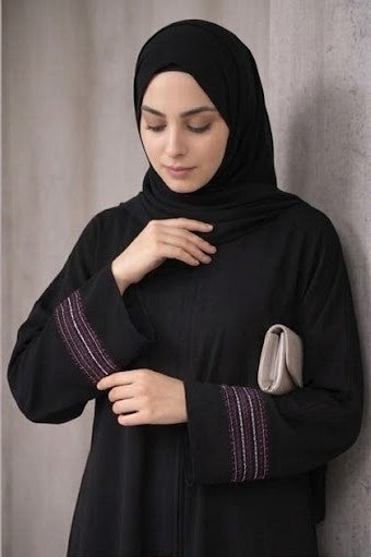 Elegant Linear Stripe Embroidered Abaya