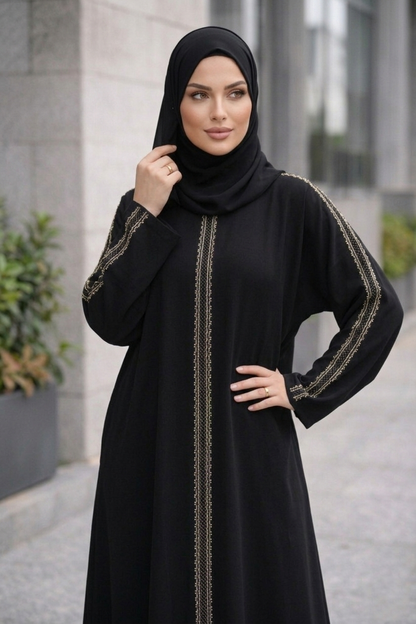 The Aura Black Gold-Filigree Abaya