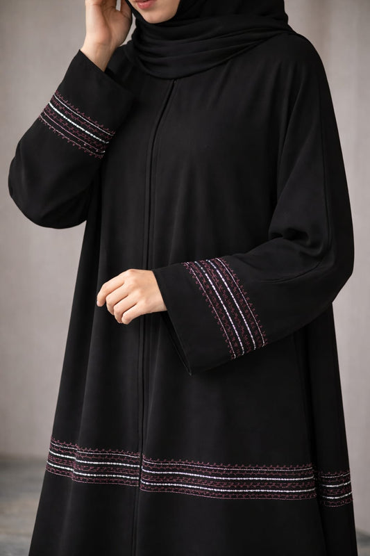 Elegant Linear Stripe Embroidered Abaya
