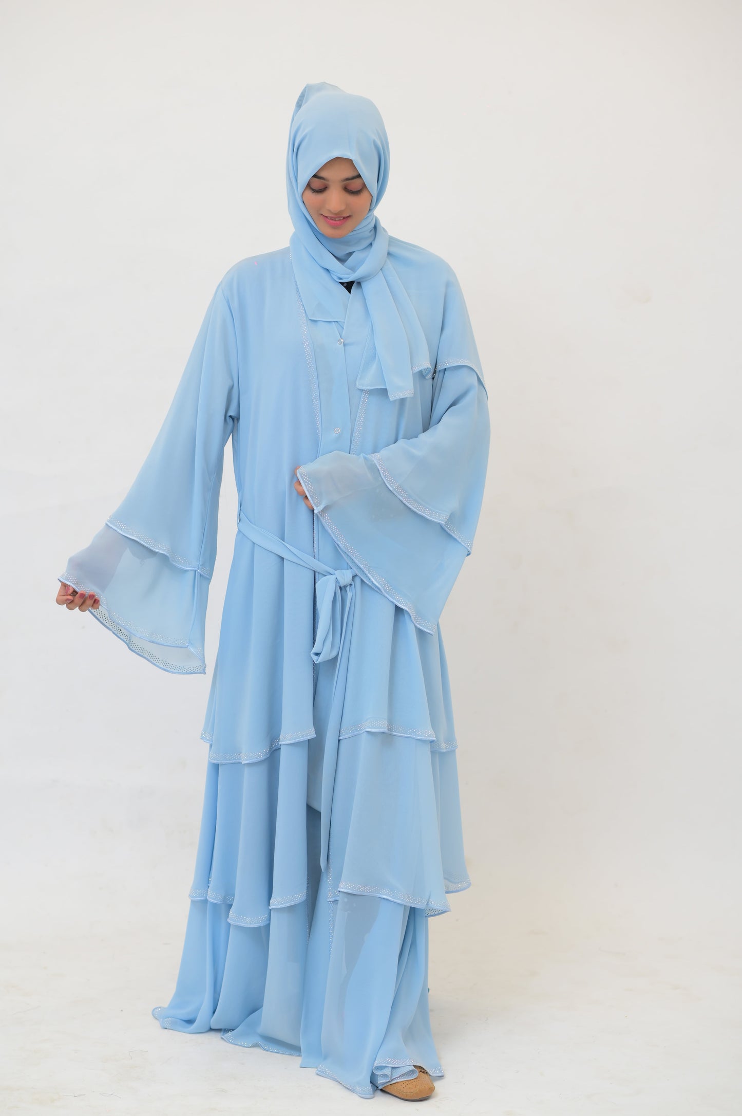 Blue Flounces Frill Abaya