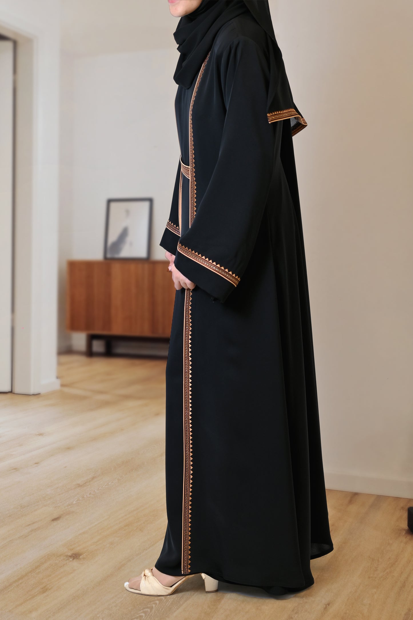 Elegant Black Abaya with Golden Embroidery