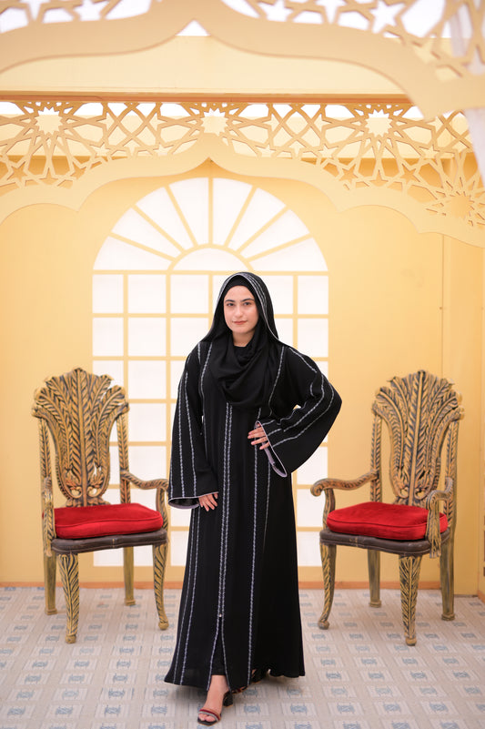 Embroidery Arabic Zipper with Stones work Abaya