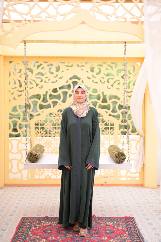 Green Zoom Front Open Abaya