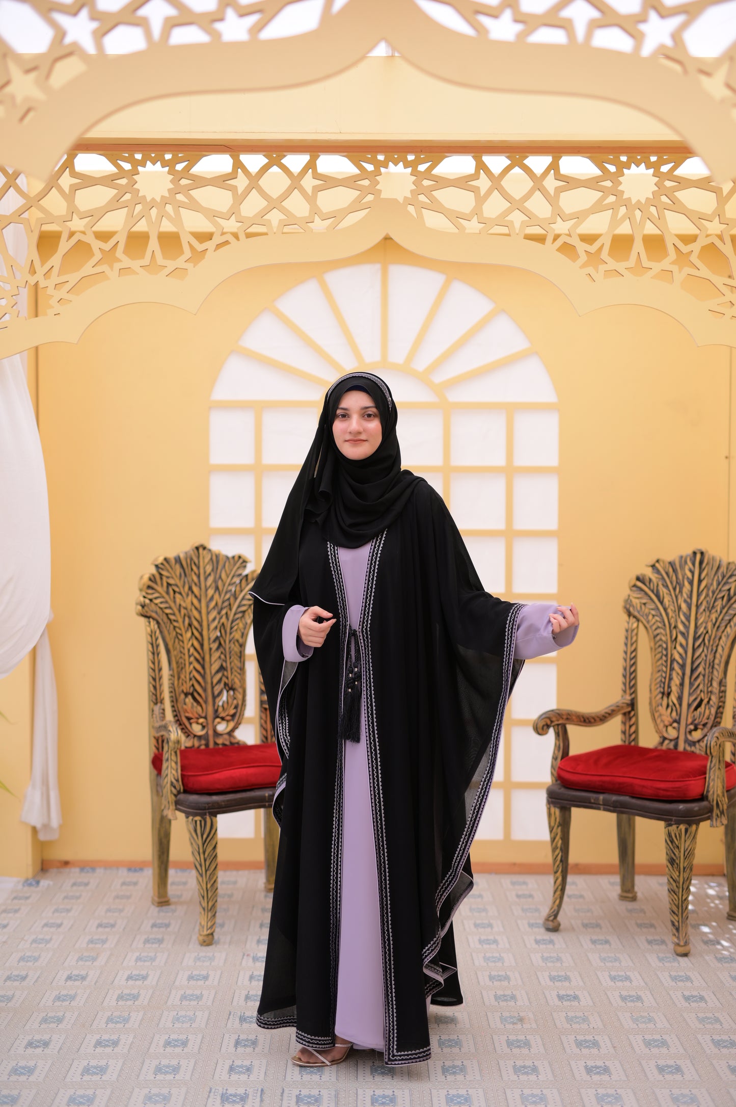 Grey Black Classic Butterfly Abaya