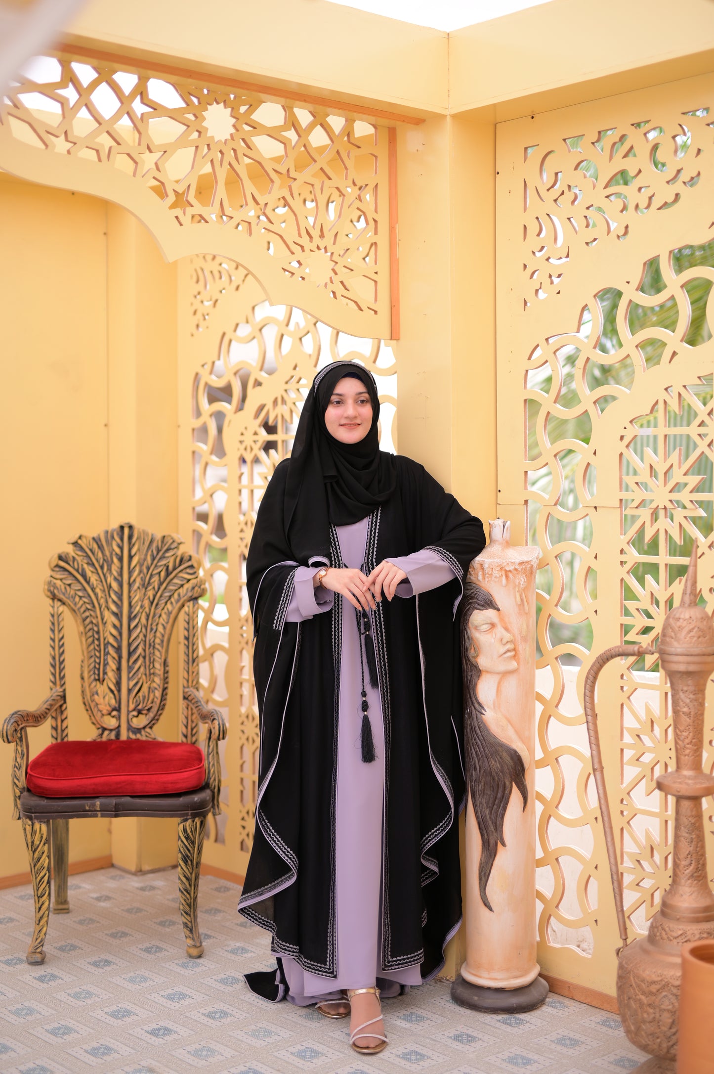 Grey Black Classic Butterfly Abaya