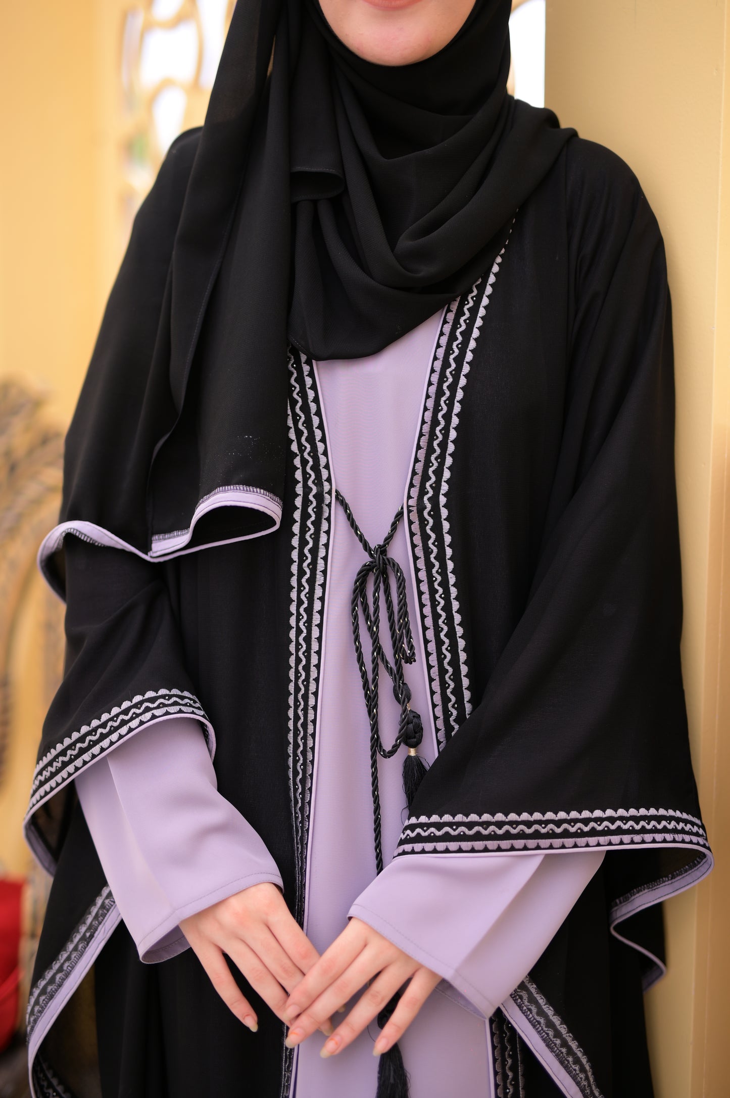 Grey Black Classic Butterfly Abaya