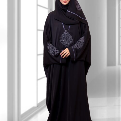 Elegant Black Embroidered Abaya with Matching Hijab