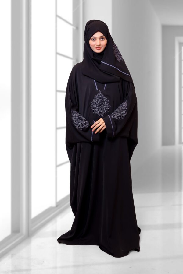 Elegant Black Embroidered Abaya with Matching Hijab