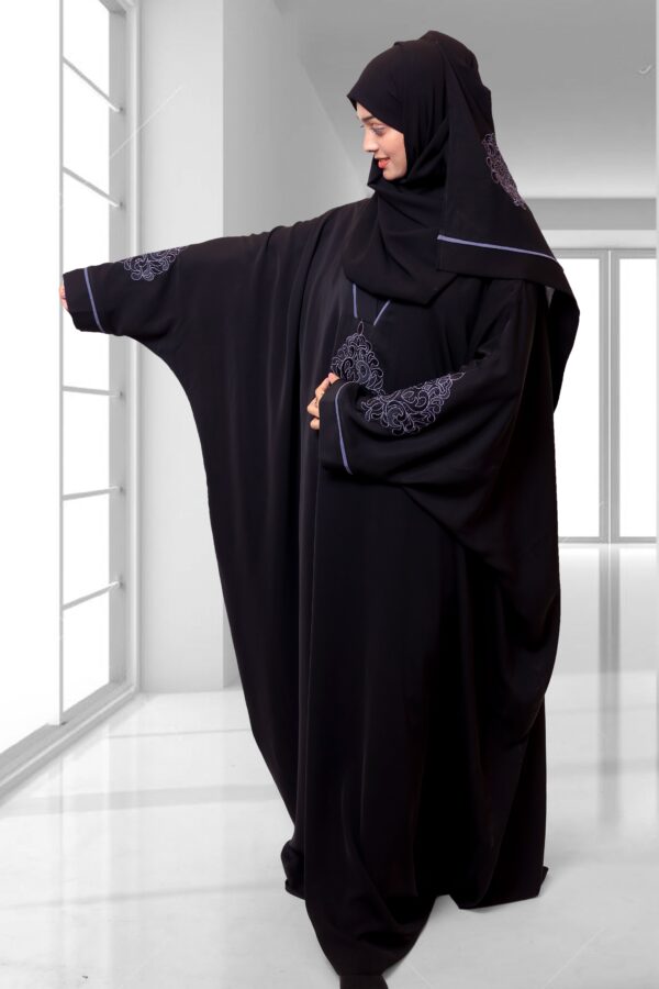 Elegant Black Embroidered Abaya with Matching Hijab