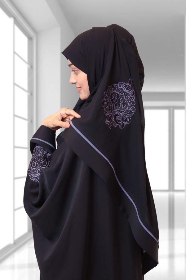 Elegant Black Embroidered Abaya with Matching Hijab