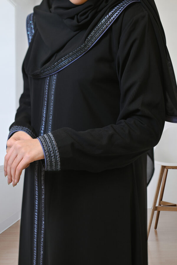 Classic Black Abaya with Elegant Embellished Trim