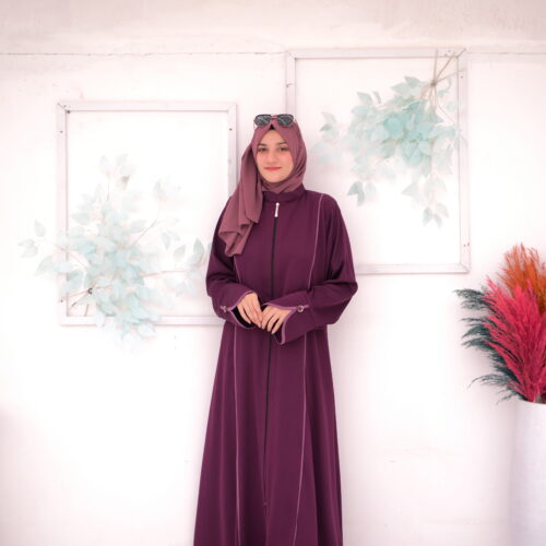 Metallic Zipper Zoom Crinkle Abaya