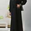 Elegant Black Abaya with Geometric Trim