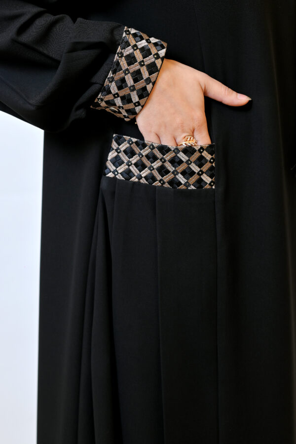 Elegant Black Abaya with Geometric Trim