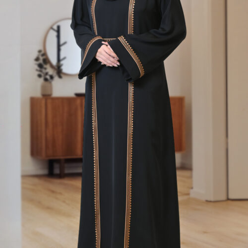 Elegant Black Abaya with Golden Embroidery