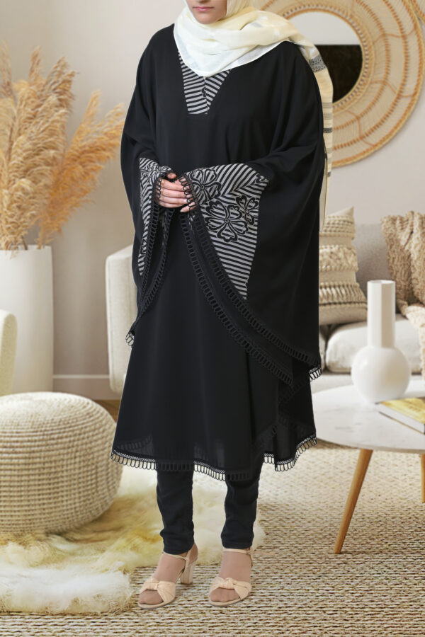 Elegant Black Abaya with Striped Detailing