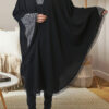 Elegant Black Abaya with Striped Detailing