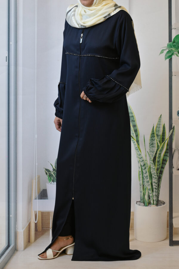 Elegant Navy Blue Abaya with Beaded Sleeve Detailing