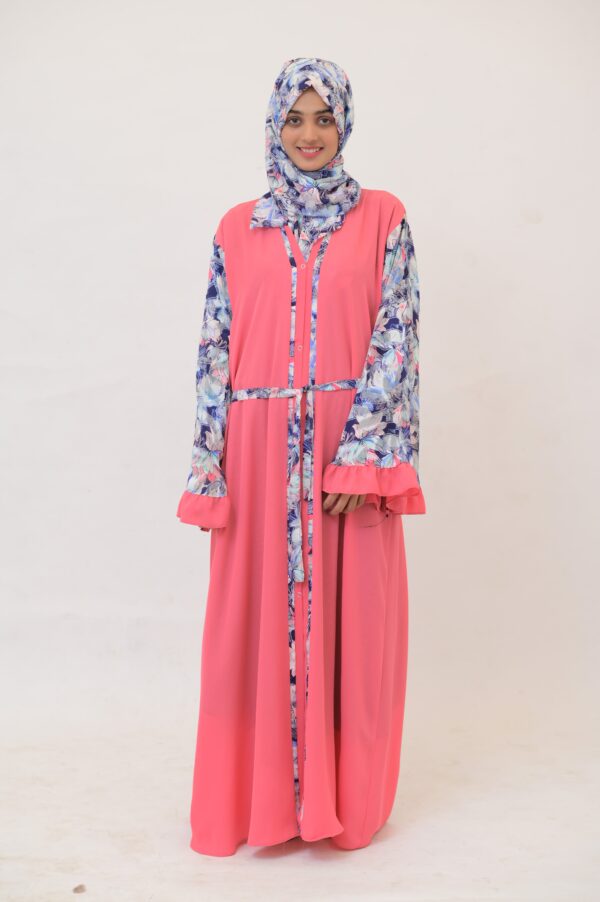 Old Rose Pink Printed Abaya