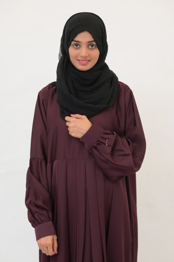 Wine Designer Abaya With Frills